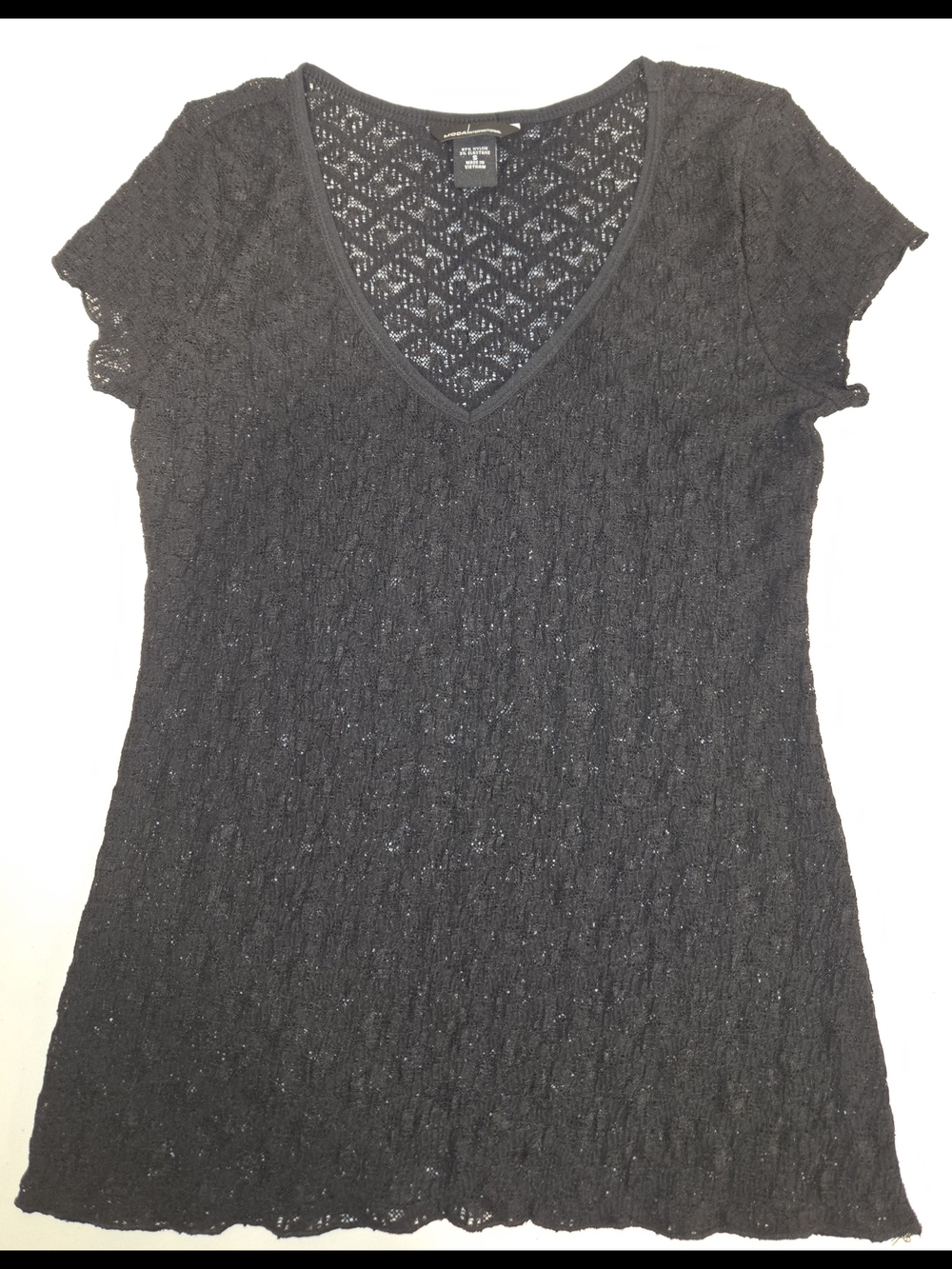 Moda International Black Short-Sleeve Lace V-Neck Top